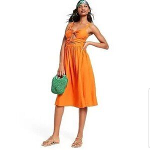 Fe Noel Orange Women's Double Cut Out Midi Dress - XS